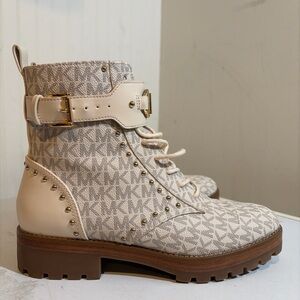 Michael Kors Kincaid studded boots Cream and Gold Moto Boots